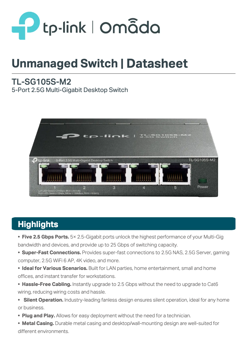 Image de la première page du manuel de l'appareil TL-SG105S-M2