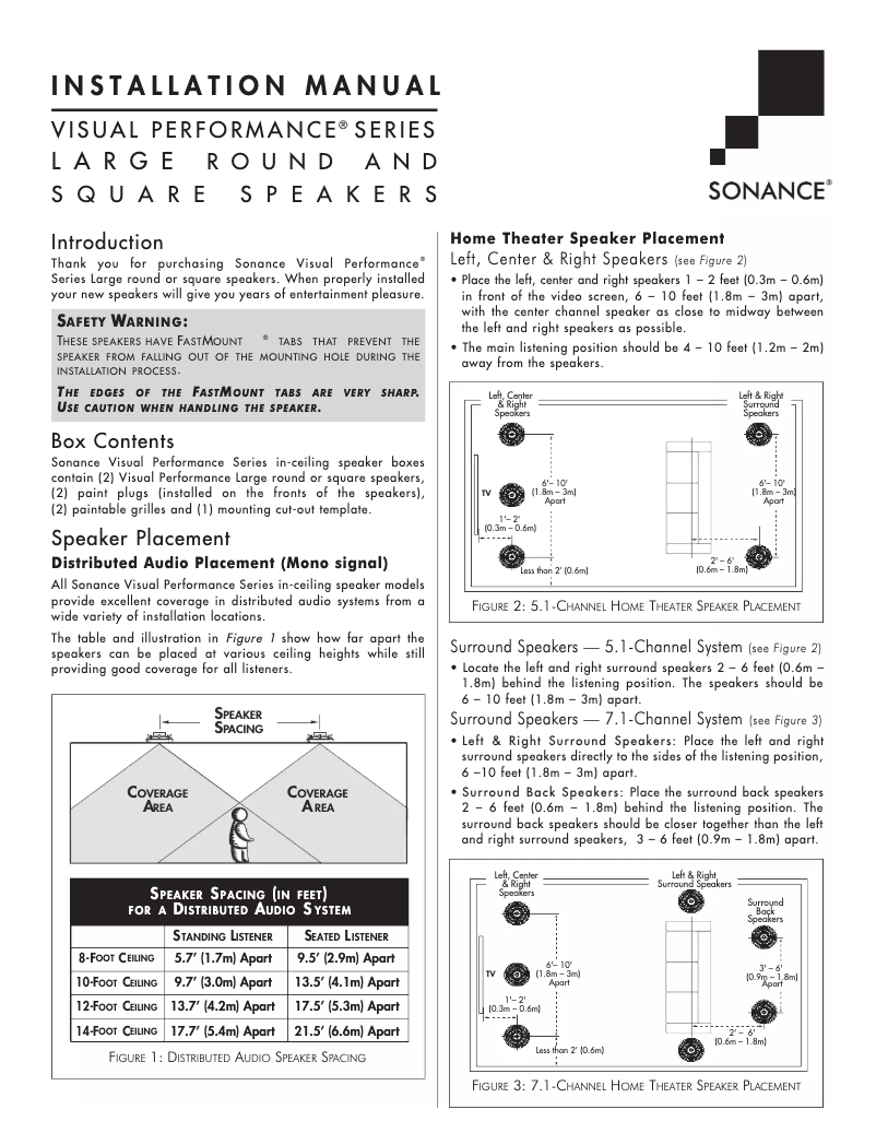 Page 1 de la notice Manuel utilisateur Sonance Visual Performance VP83R