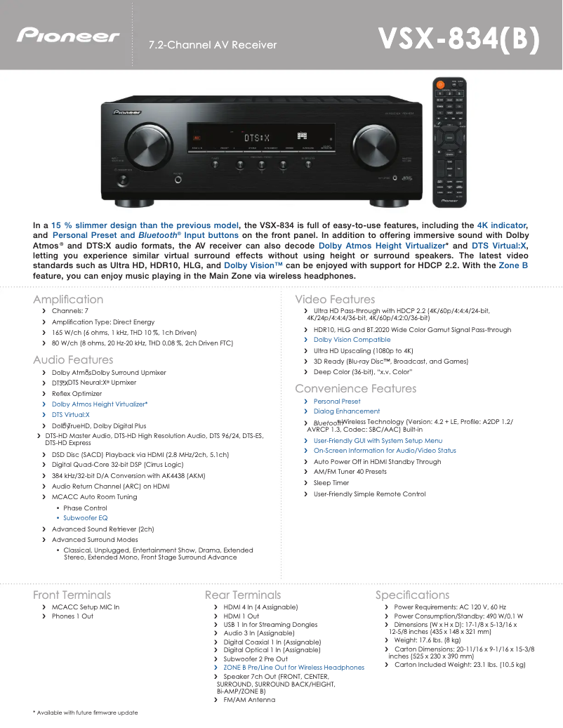 Image de la première page du manuel de l'appareil VSX-834