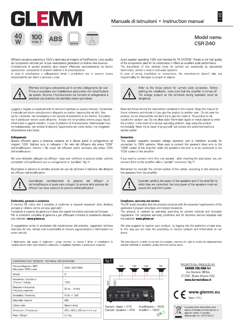 Page n°1 - Manuel utilisateur Glemm CSR 240