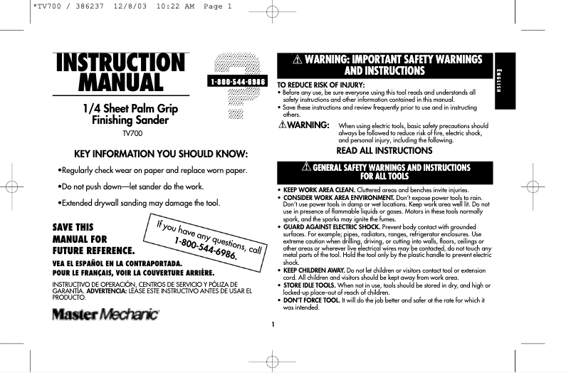 Page 1 de la notice Manuel utilisateur Black & Decker TV700