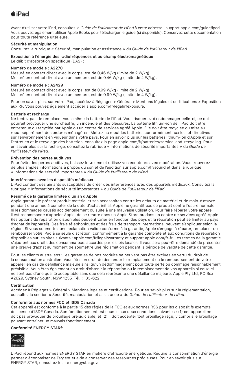 Image de la première page du manuel de l'appareil iPad Pro M1 (2021)