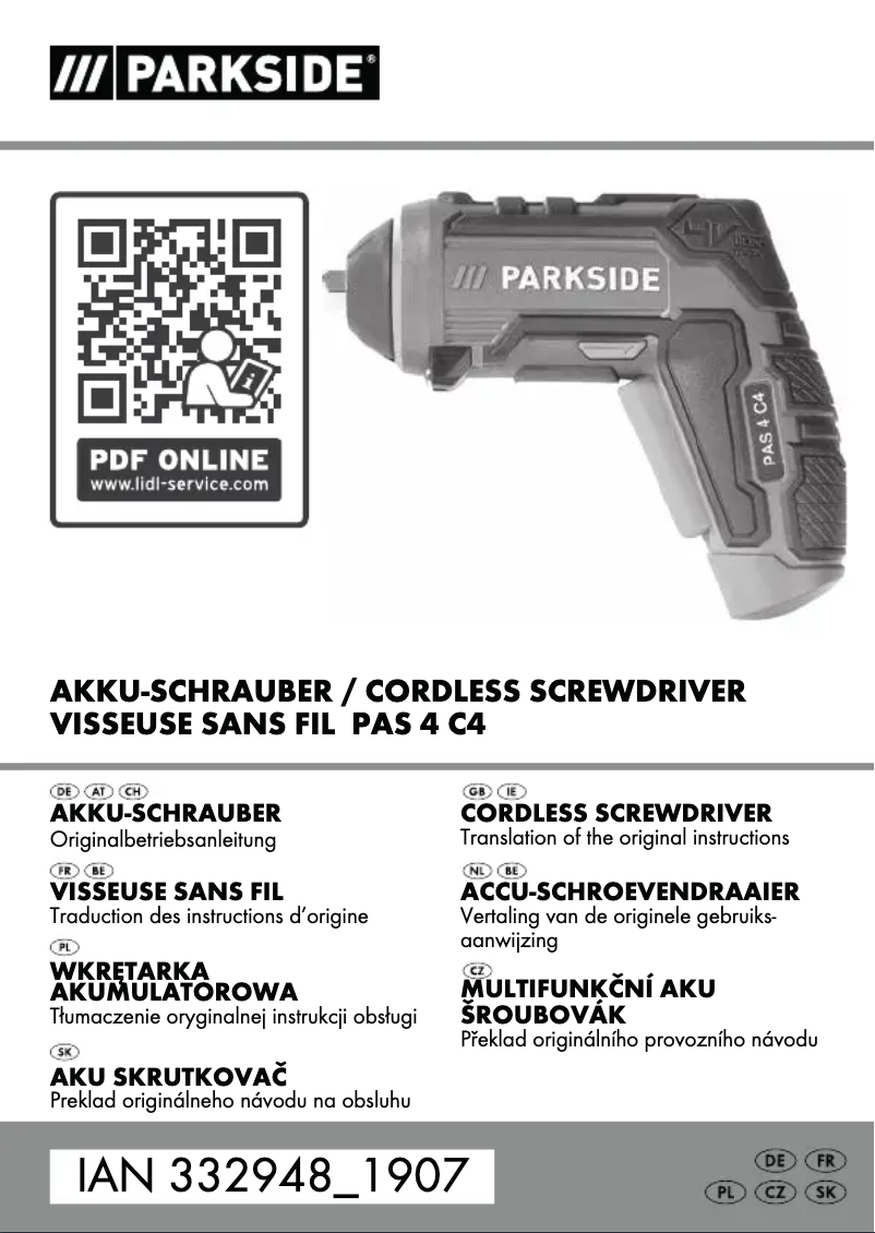 Page 1 de la notice Manuel utilisateur Parkside PAS 4 C4