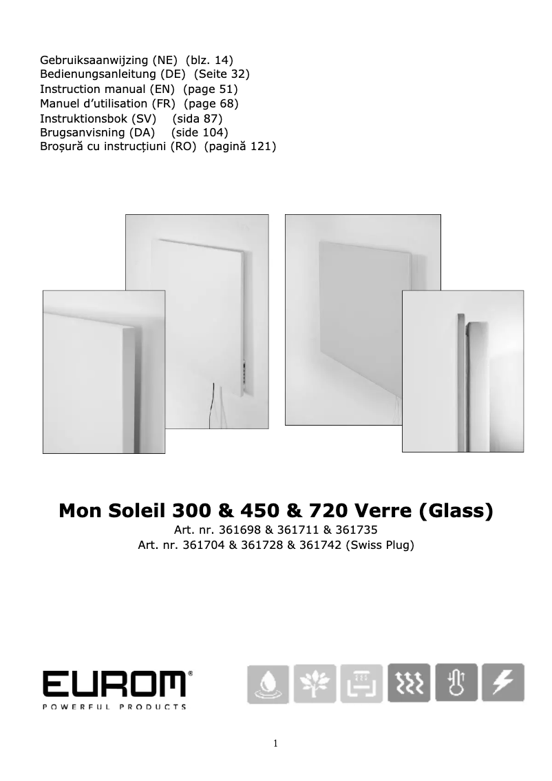 Page 1 de la notice Manuel utilisateur Eurom Mon Soleil 300 Verre