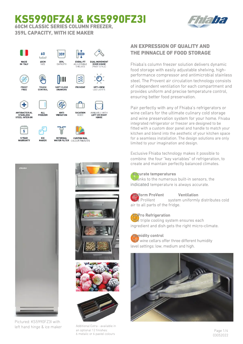 Page 1 de la notice Fiche technique Fhiaba KS5990FZ6IA