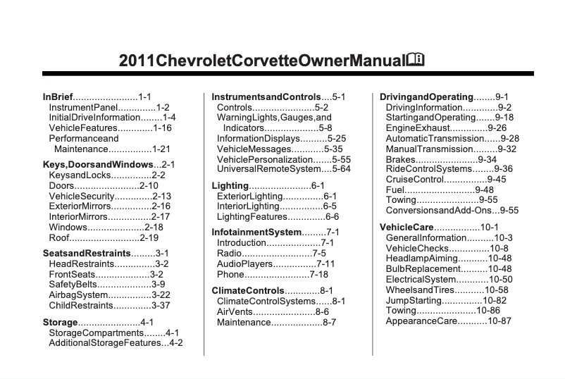 Page 1 de la notice Manuel utilisateur Chevrolet Corvette ZR1 (2011)