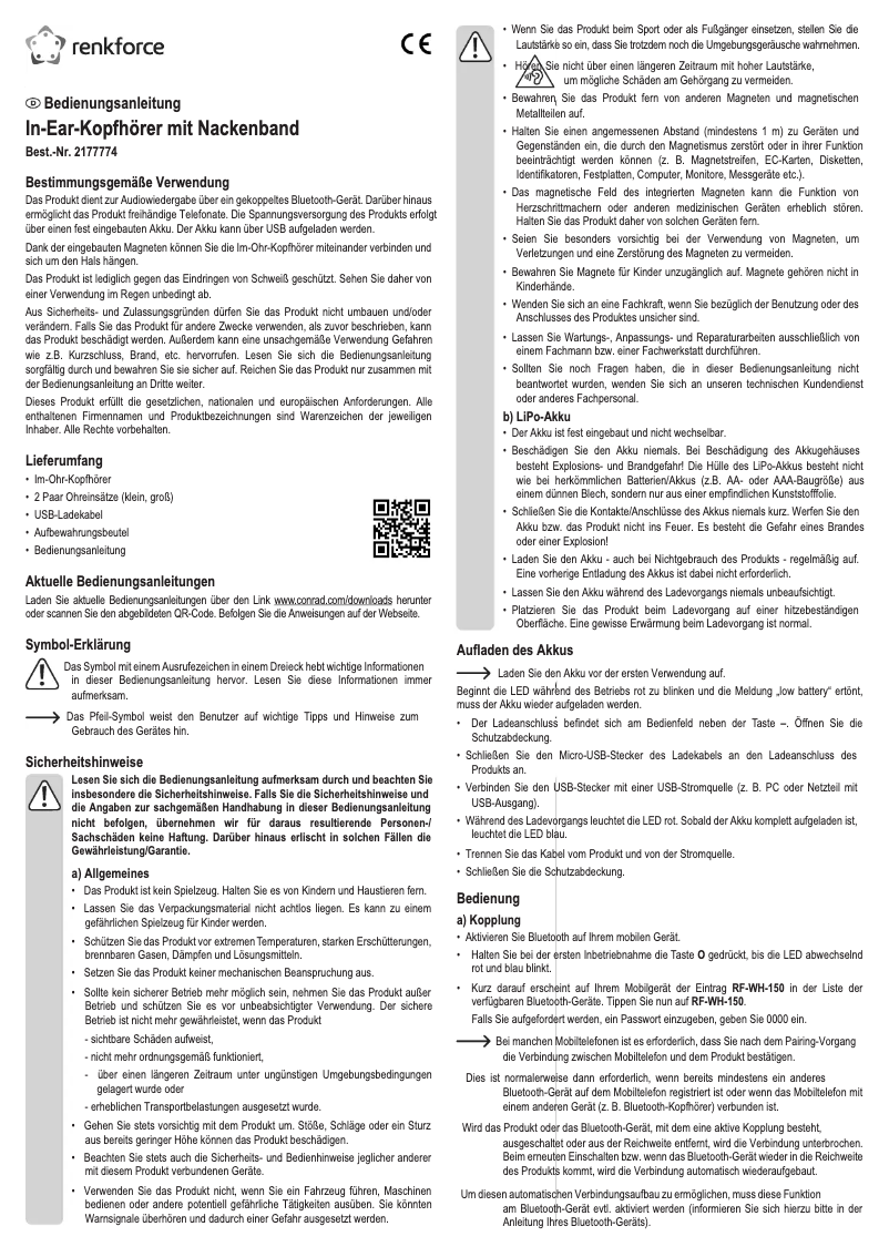 Image de la première page du manuel de l'appareil RF-WH-150