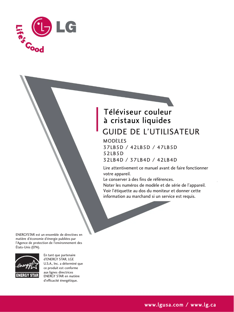 Page n°1 - Manuel utilisateur LG 37LB4D