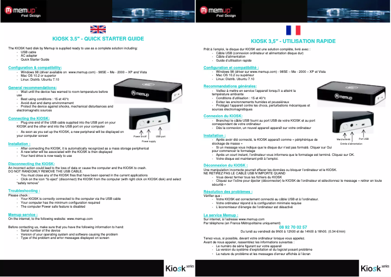 Page 1 de la notice Manuel utilisateur Memup Kiosk