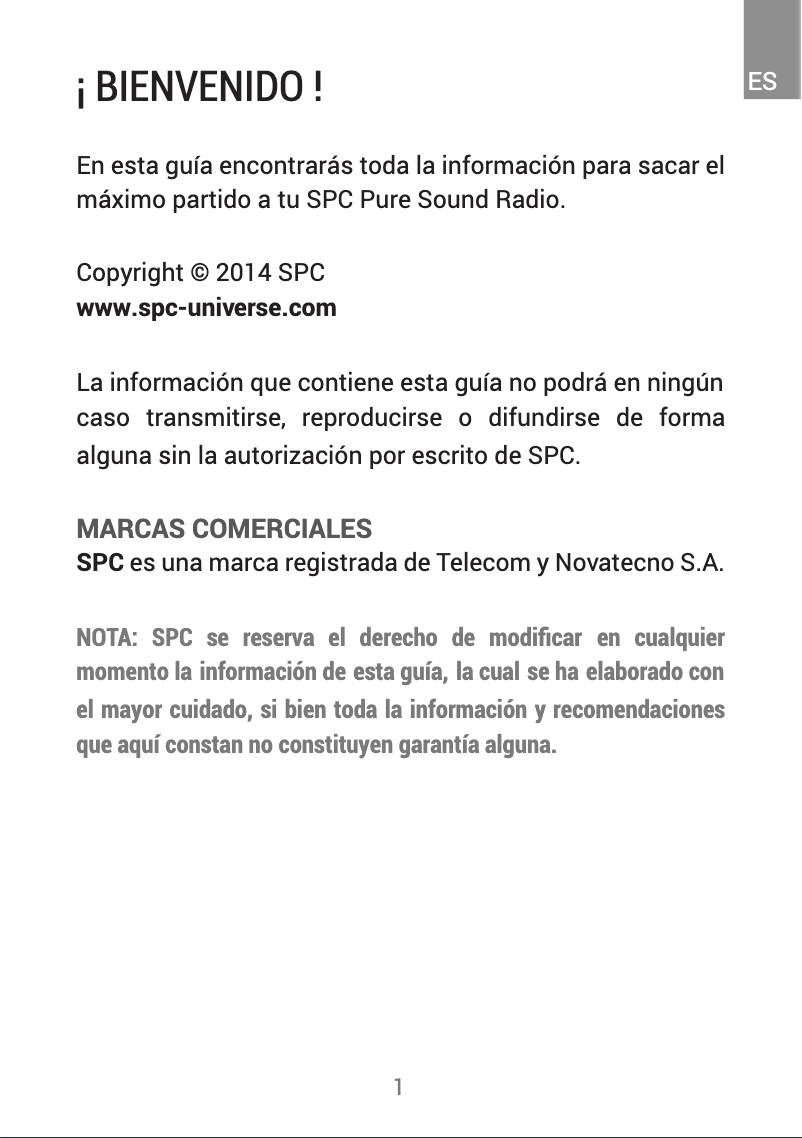 Page n°1 - Manuel utilisateur SPC Frosty Radio