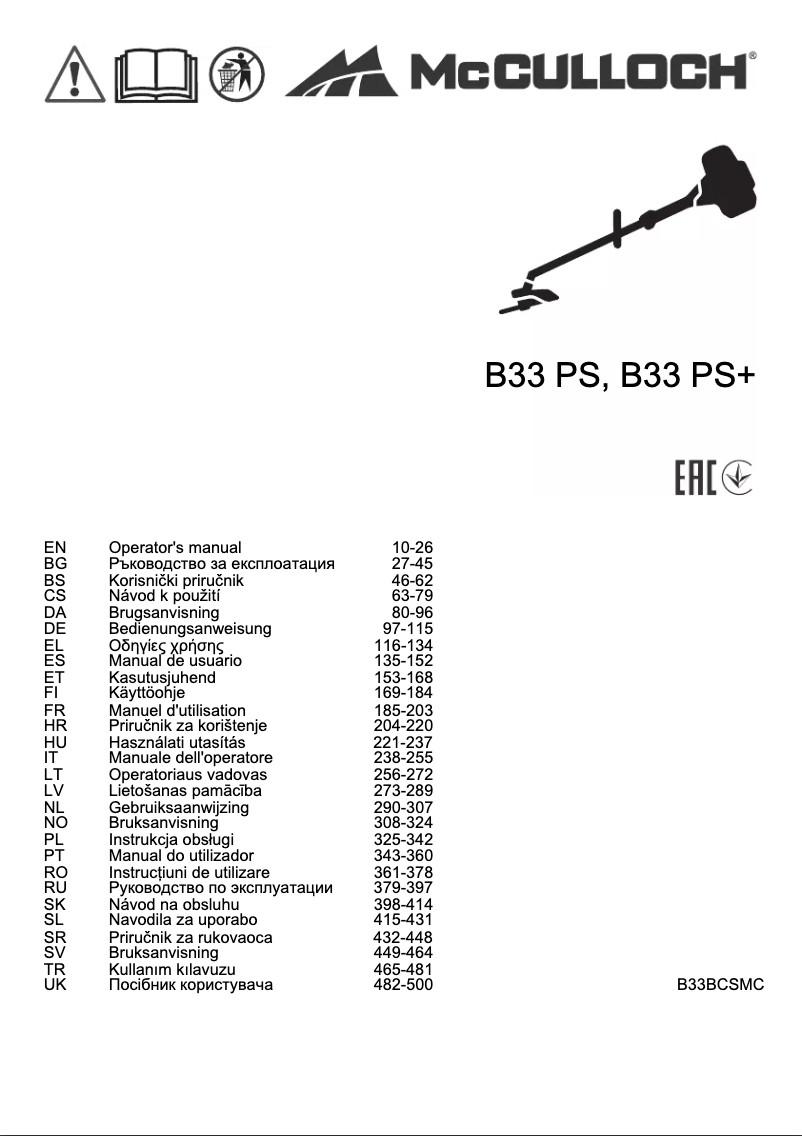 Page n°1 - Manuel utilisateur McCulloch B33 PS