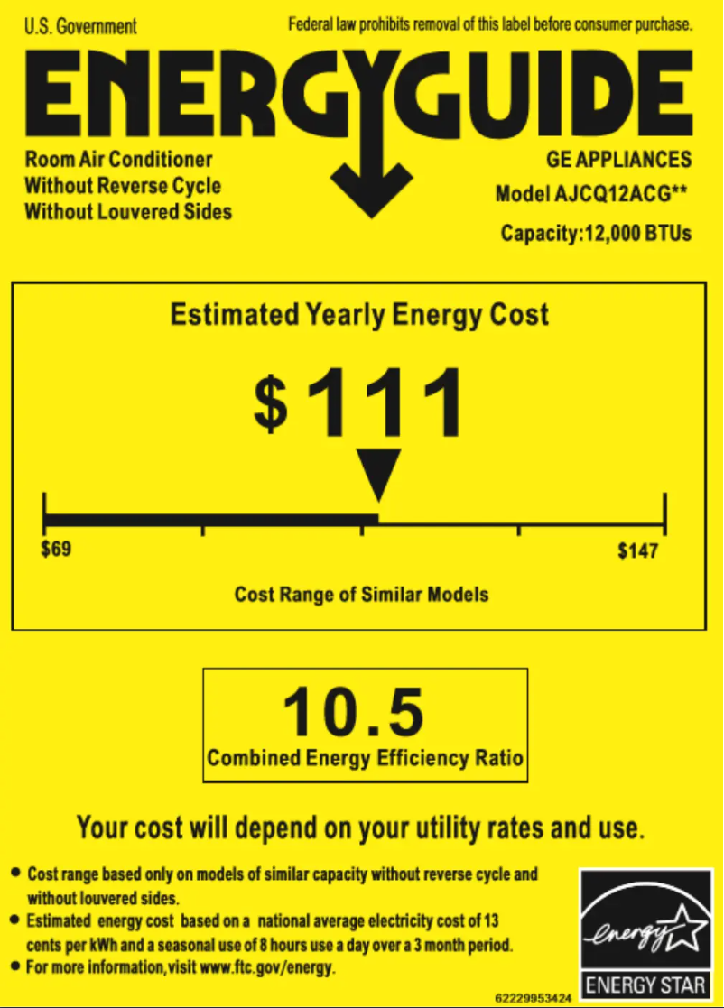 Page n°1 - Label énergétique GE AJCQ12ACG