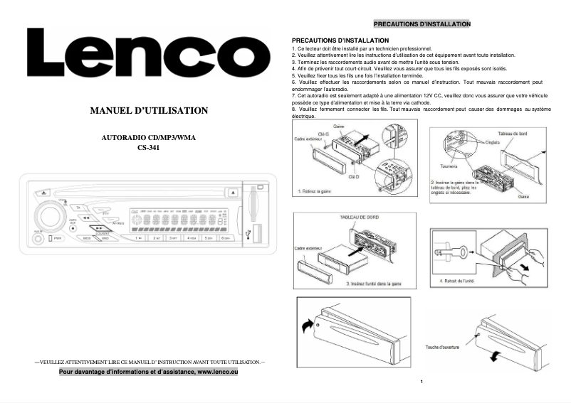 Página 1 del manual Manual de usuario Lenco CS-341
