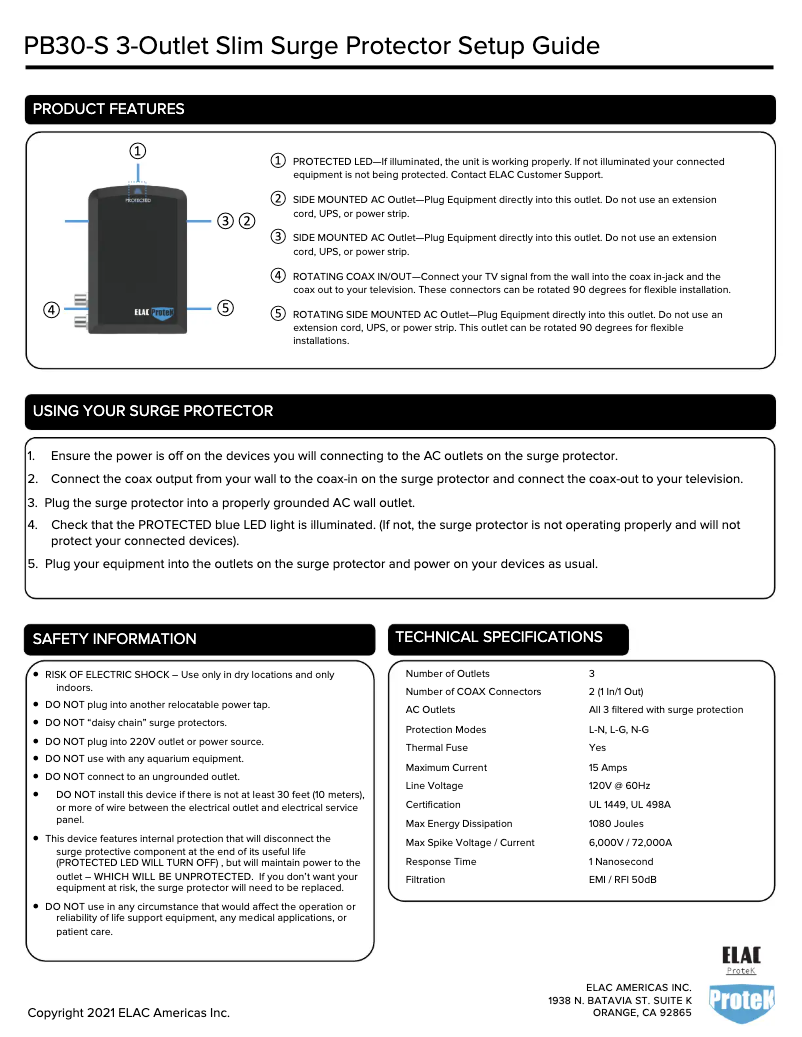 Page 1 de la notice Manuel utilisateur ELAC Protek PB-30S