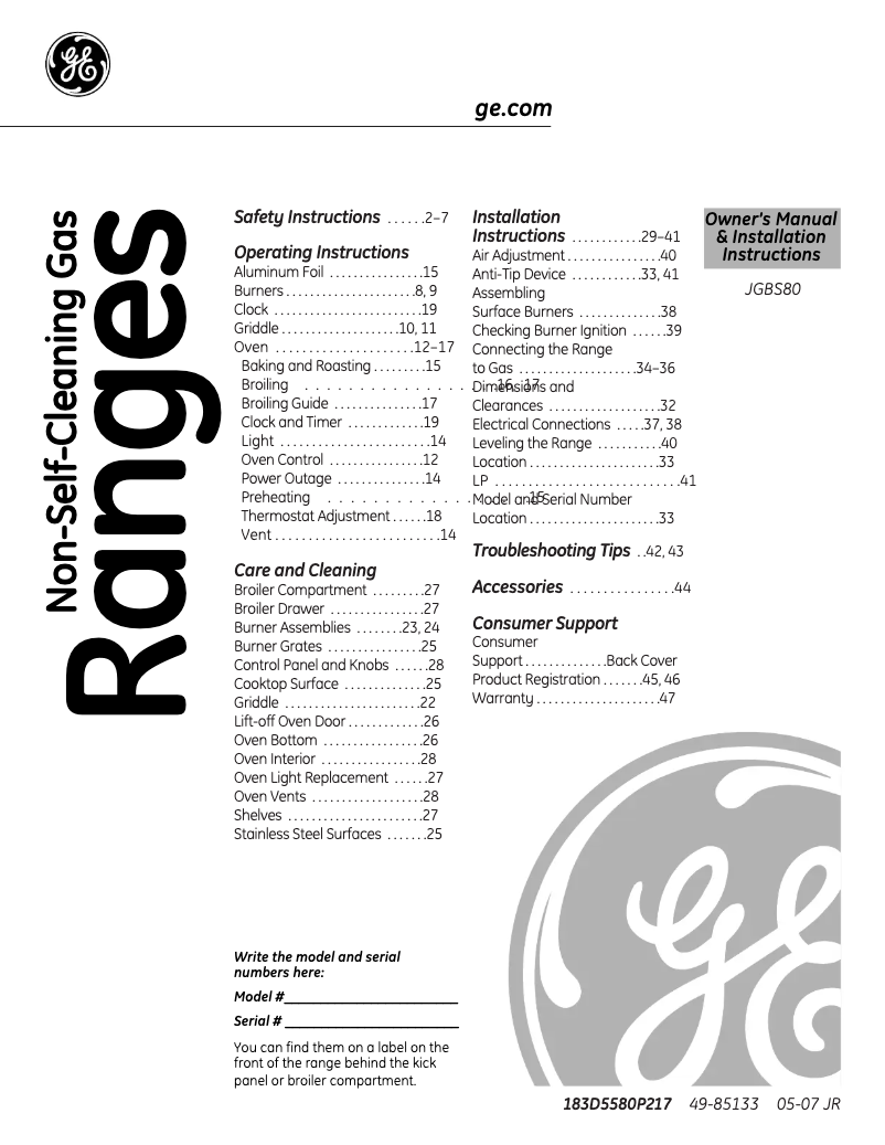 Page n°1 - Guide d'installation GE JGBS80DEMBB