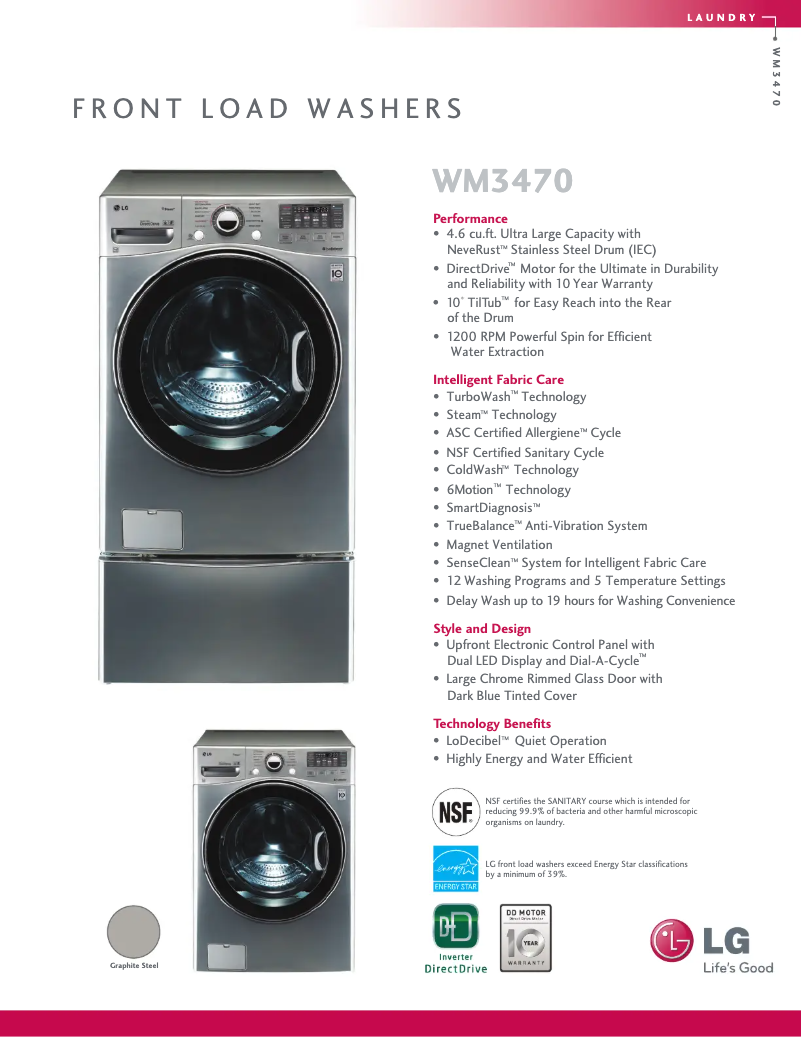Page 1 de la notice Fiche technique LG WM3470HVA