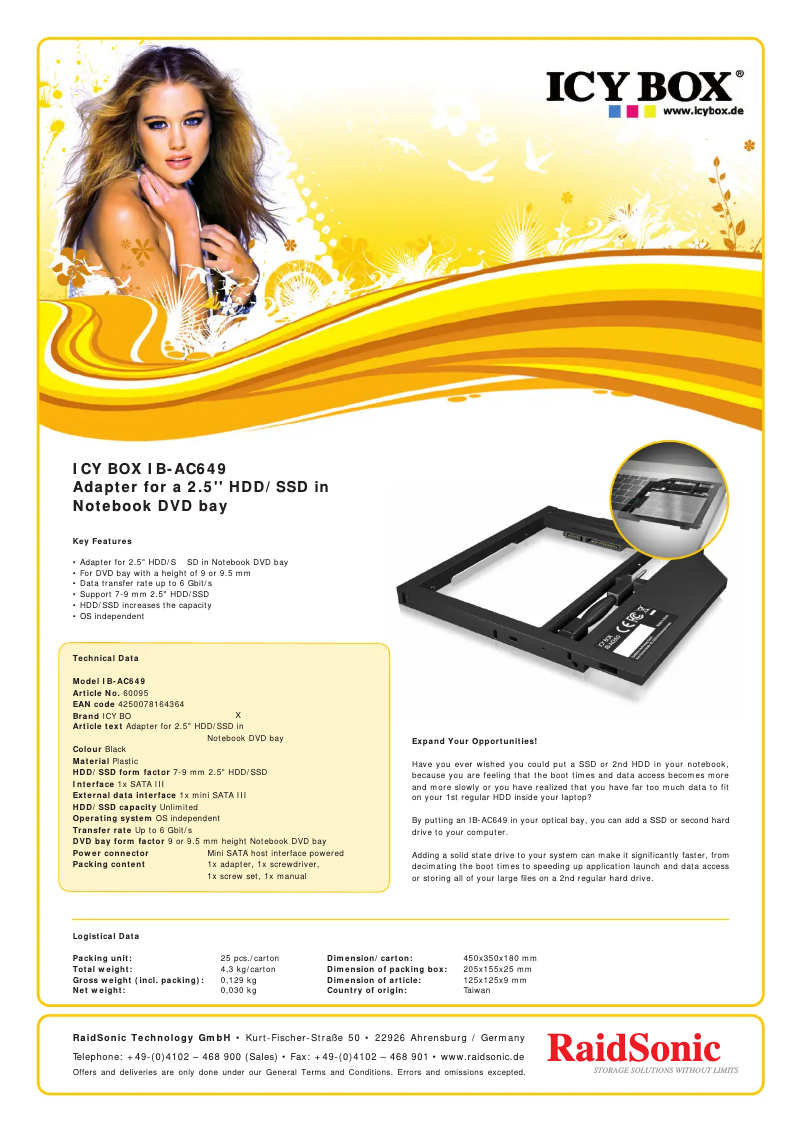 Page 1 de la notice Fiche technique Icy Box IB-AC649