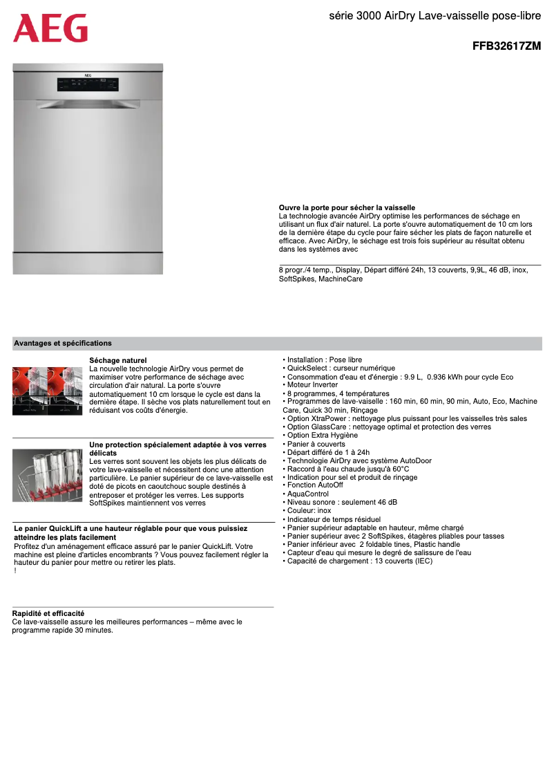Page n°1 - Fiche technique AEG FFB32617ZM