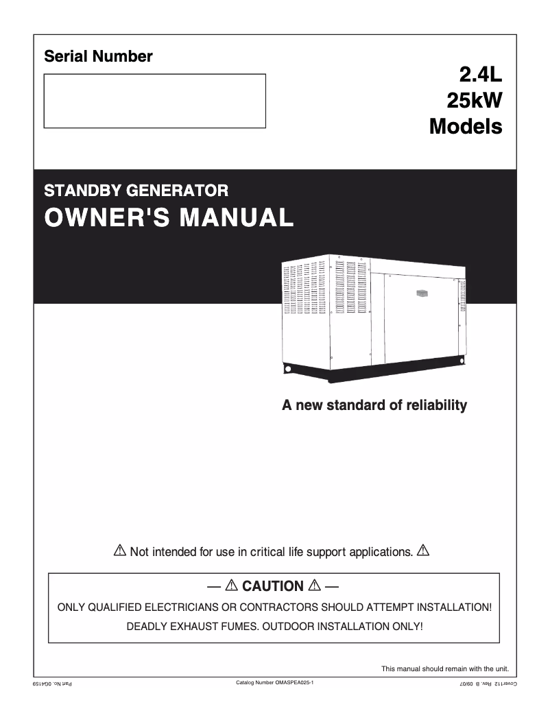Page 1 de la notice Manuel utilisateur Generac QT02524KVSN