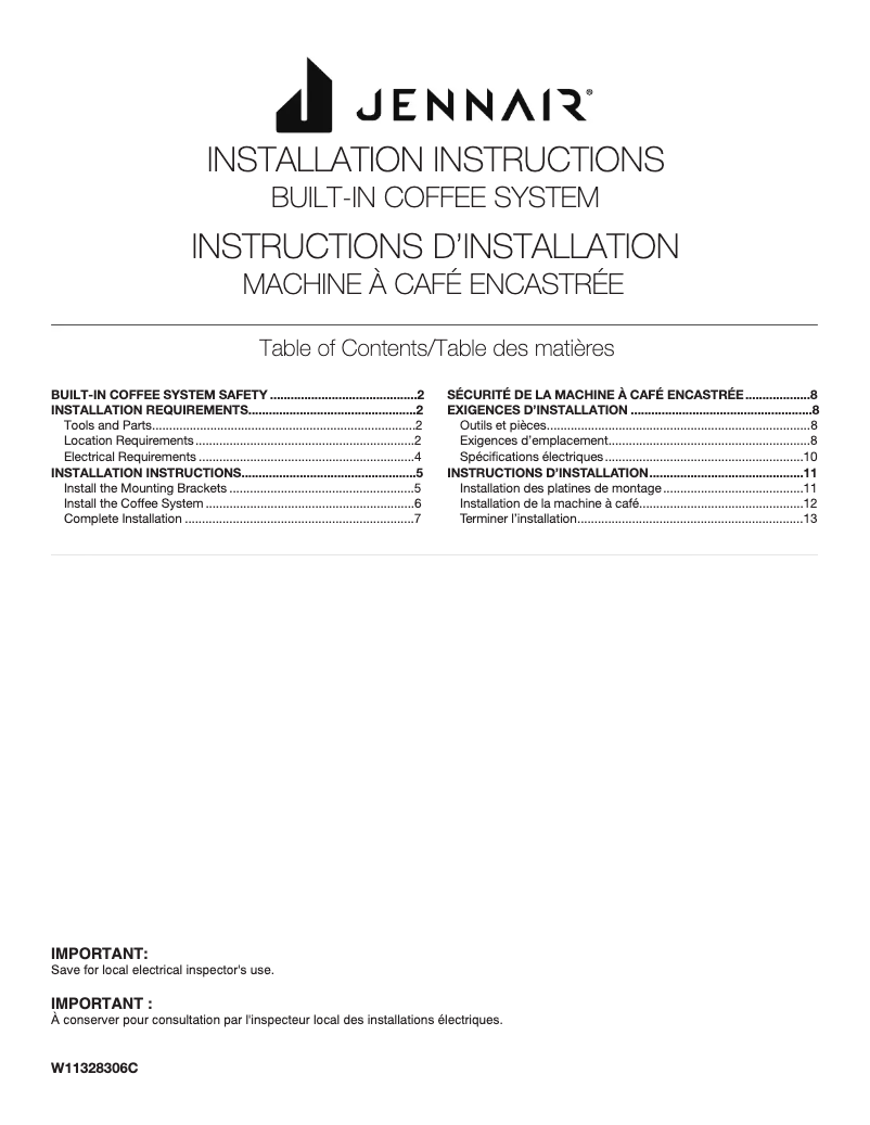 Page n°1 - Guide d'installation JennAir JJB6424HM