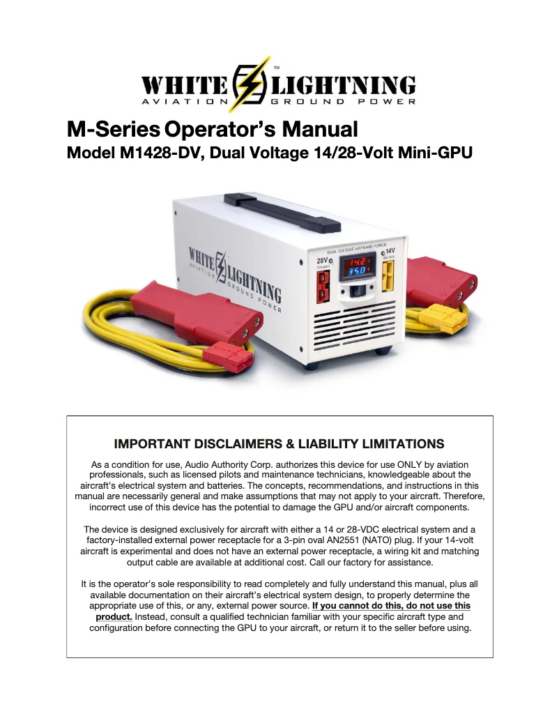 Page 1 de la notice Manuel utilisateur White Lightning M1428-DV