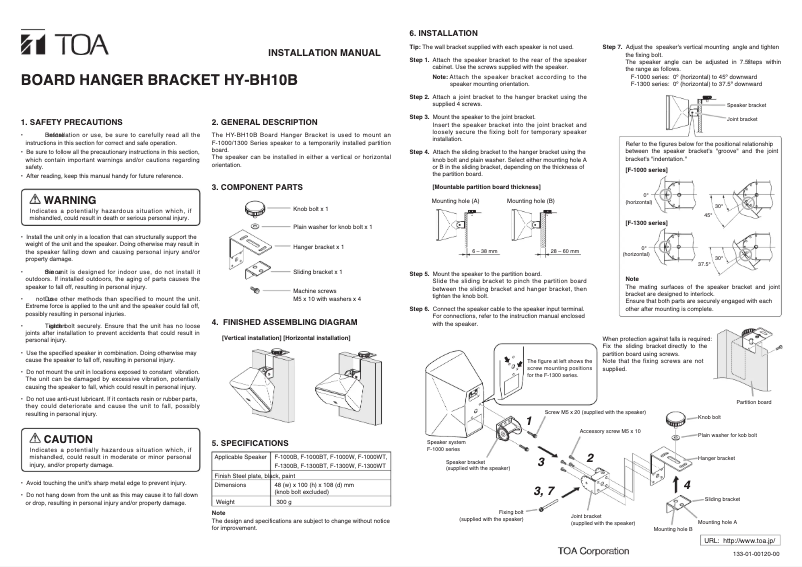 Page n°1 - Manuel utilisateur TOA HY-BH10B