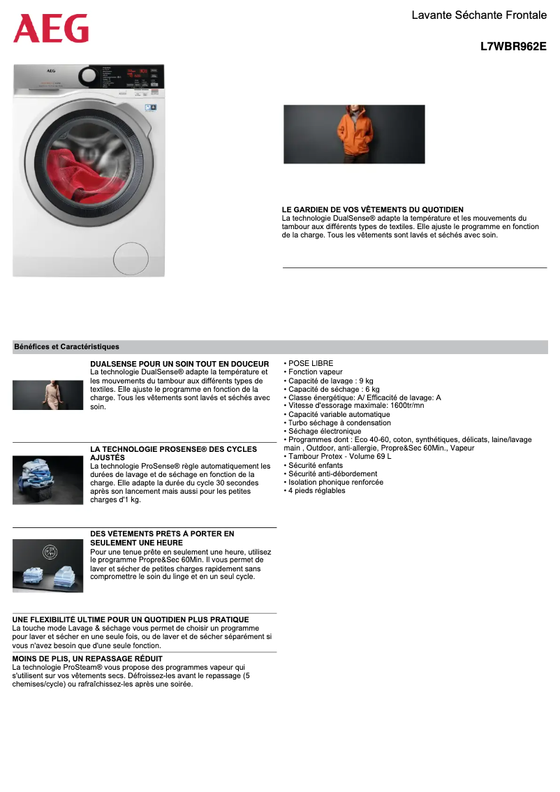 Page n°1 - Fiche technique AEG L7WBR962E