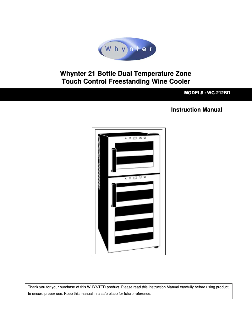 Page 1 de la notice Manuel utilisateur Whynter WC-212BD