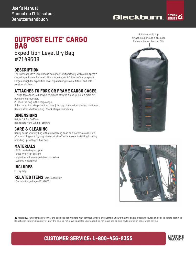 Page 1 de la notice Manuel utilisateur Blackburn Outpost Elite