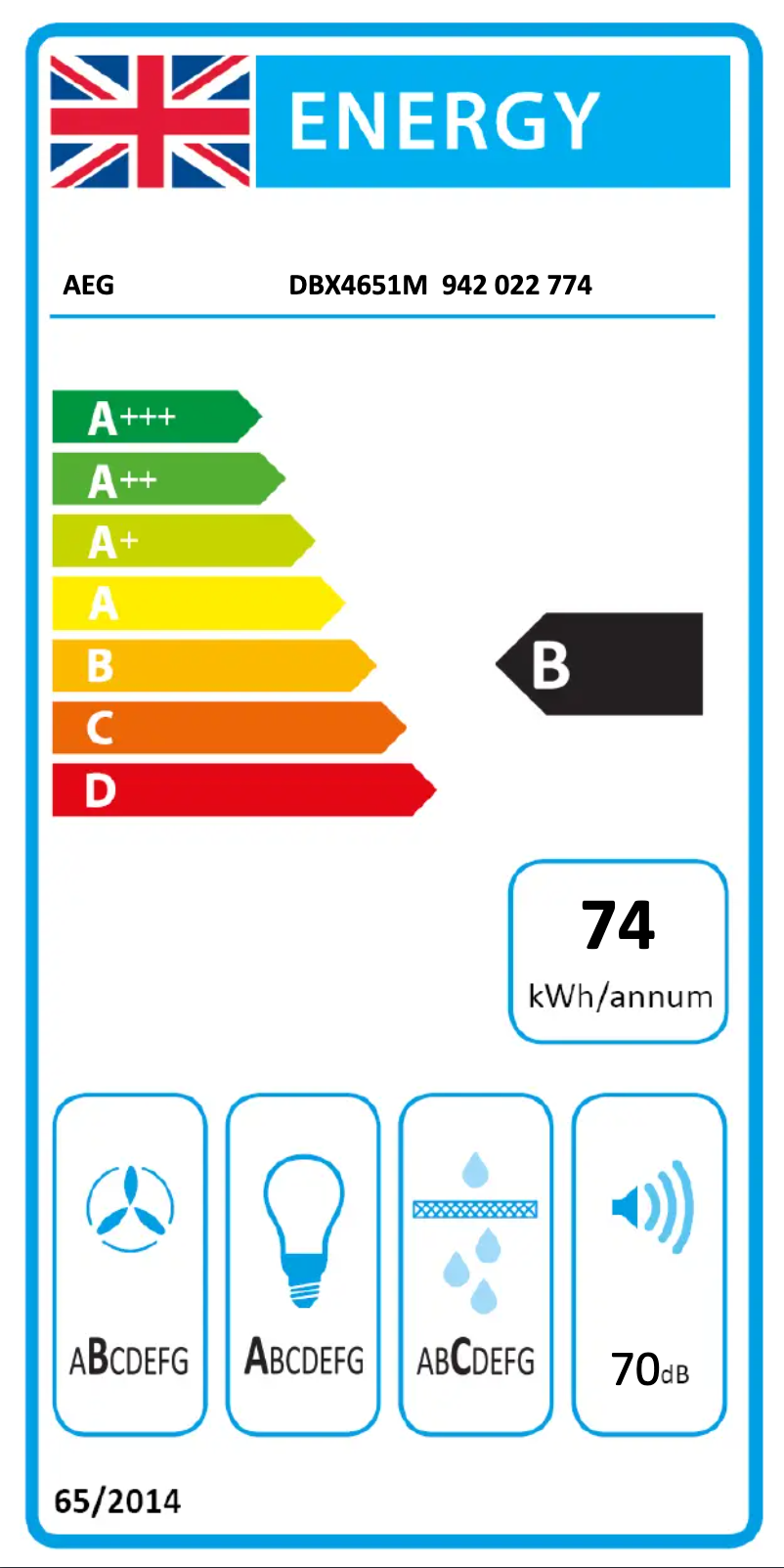 Page 1 de la notice Label énergétique AEG DBX4651M