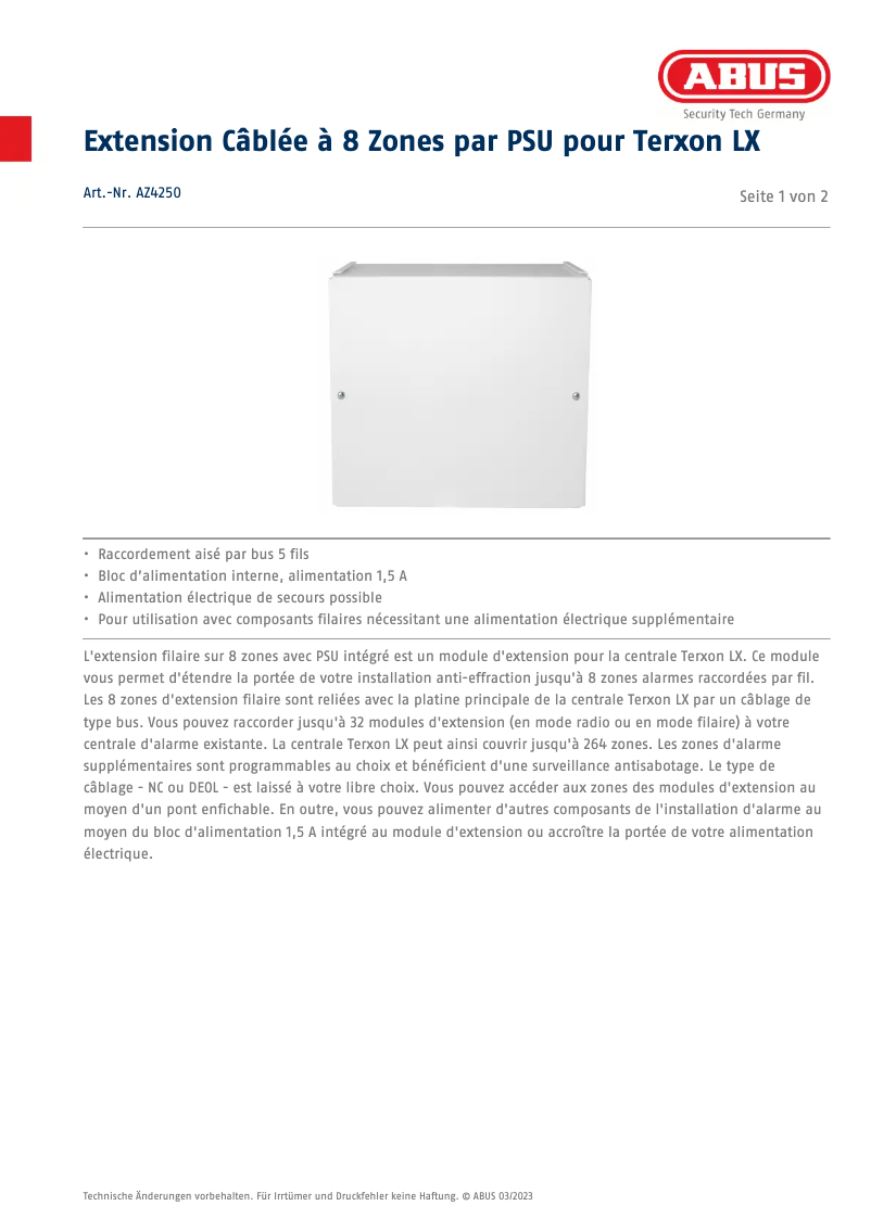 Page n°1 - Fiche technique Abus AZ4250