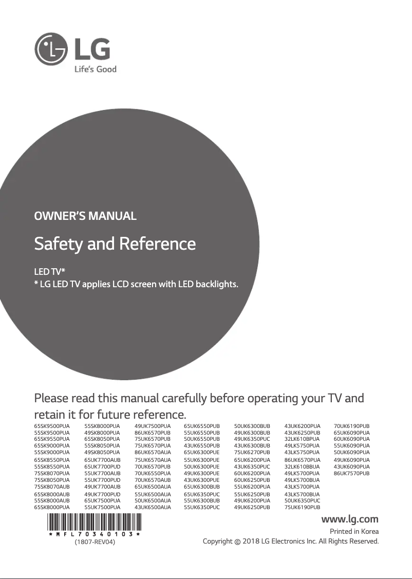 Page n°1 - Manuel utilisateur LG 55UK7700AUB