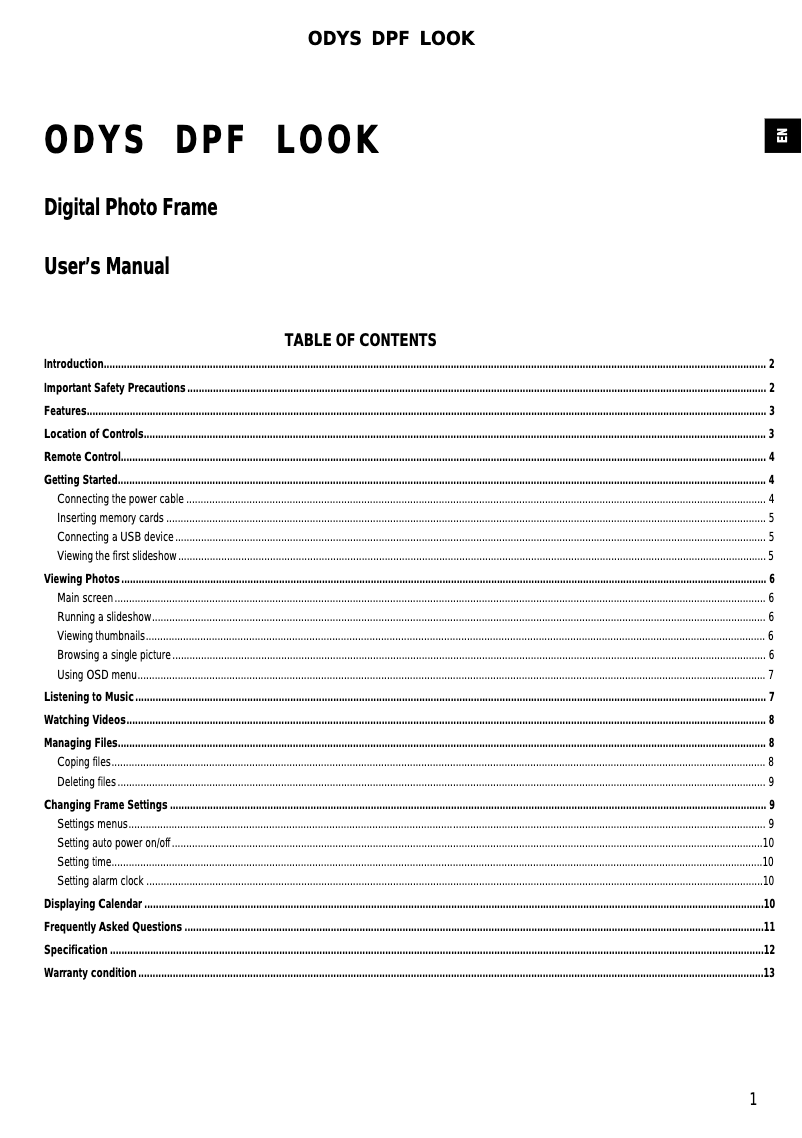 Image de la première page du manuel de l'appareil DPF-LOOK