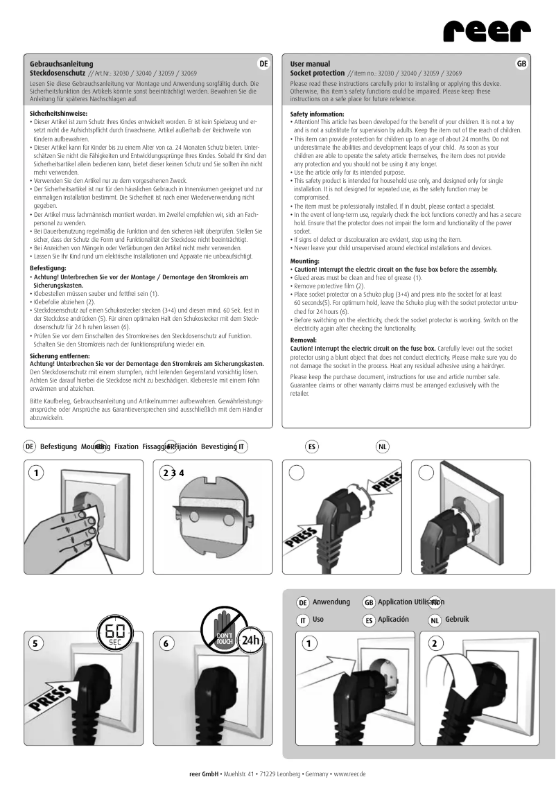 Page n°1 - Manuel utilisateur Reer 32030