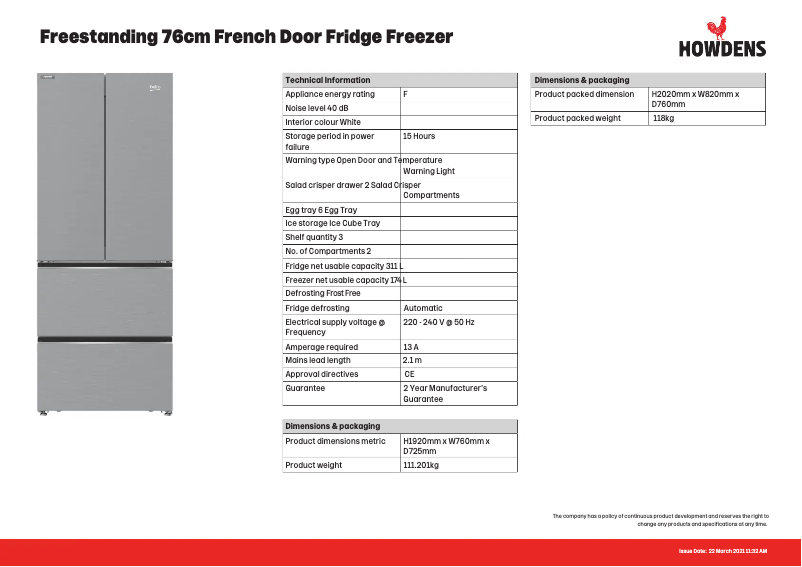 Page n°1 - Fiche technique Beko FBQ6150