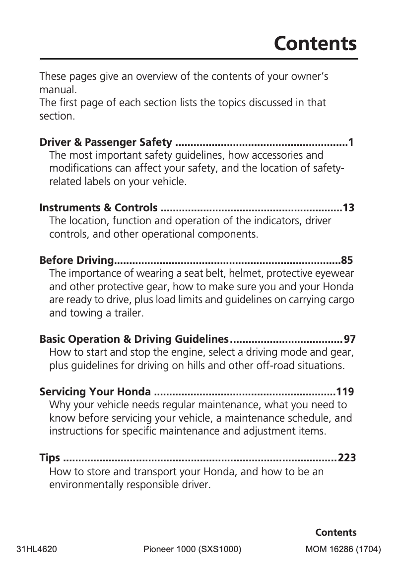 Image de la première page du manuel de l'appareil Pioneer 1000 (2018)