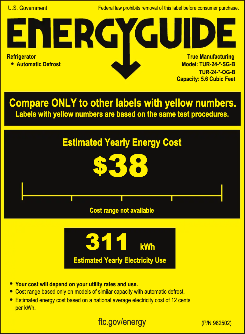 Page 1 de la notice Label énergétique True TUR-24-R-SG-C
