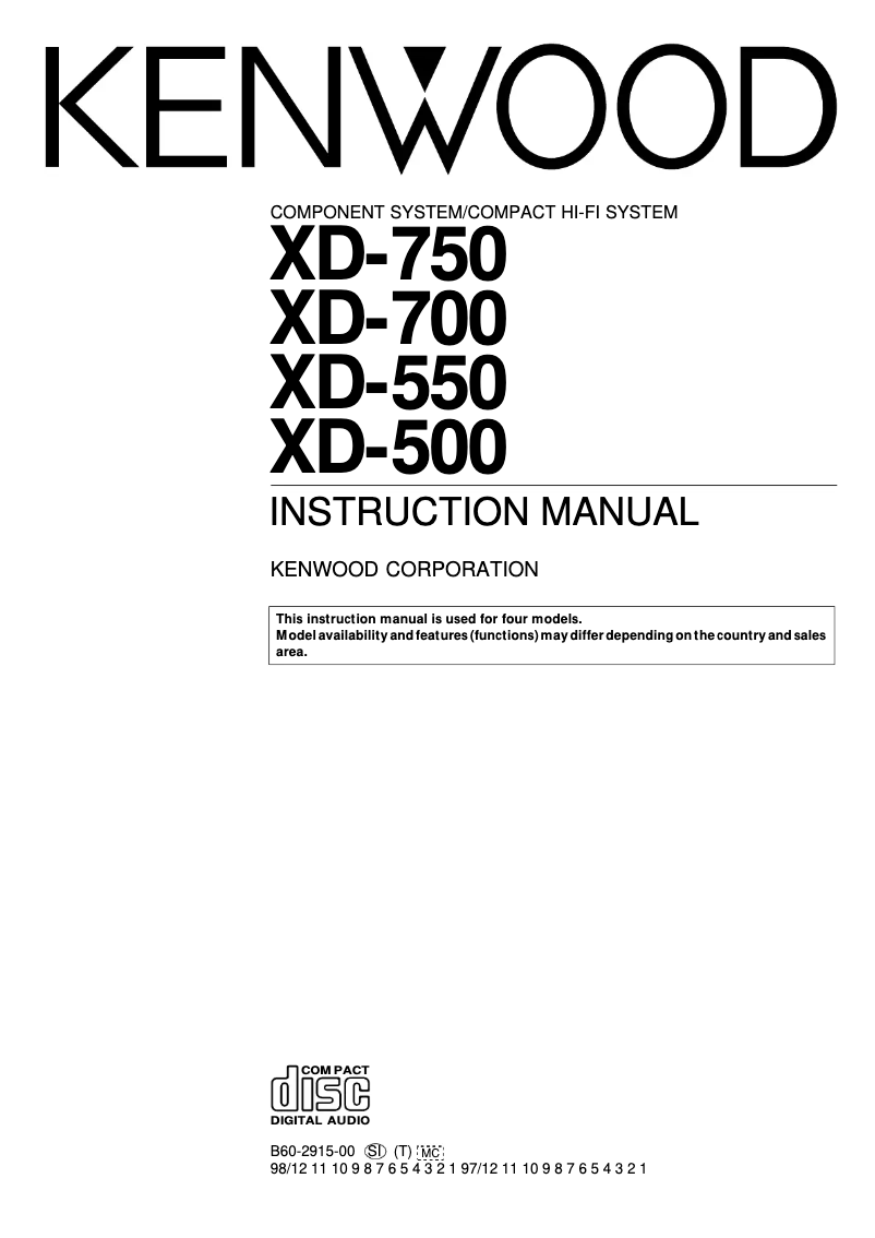 Page n°1 - Manuel utilisateur Kenwood XD-500