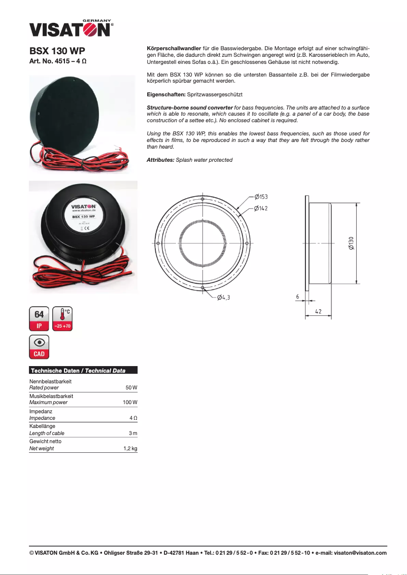 Image de la première page du manuel de l'appareil BSX 130 WP