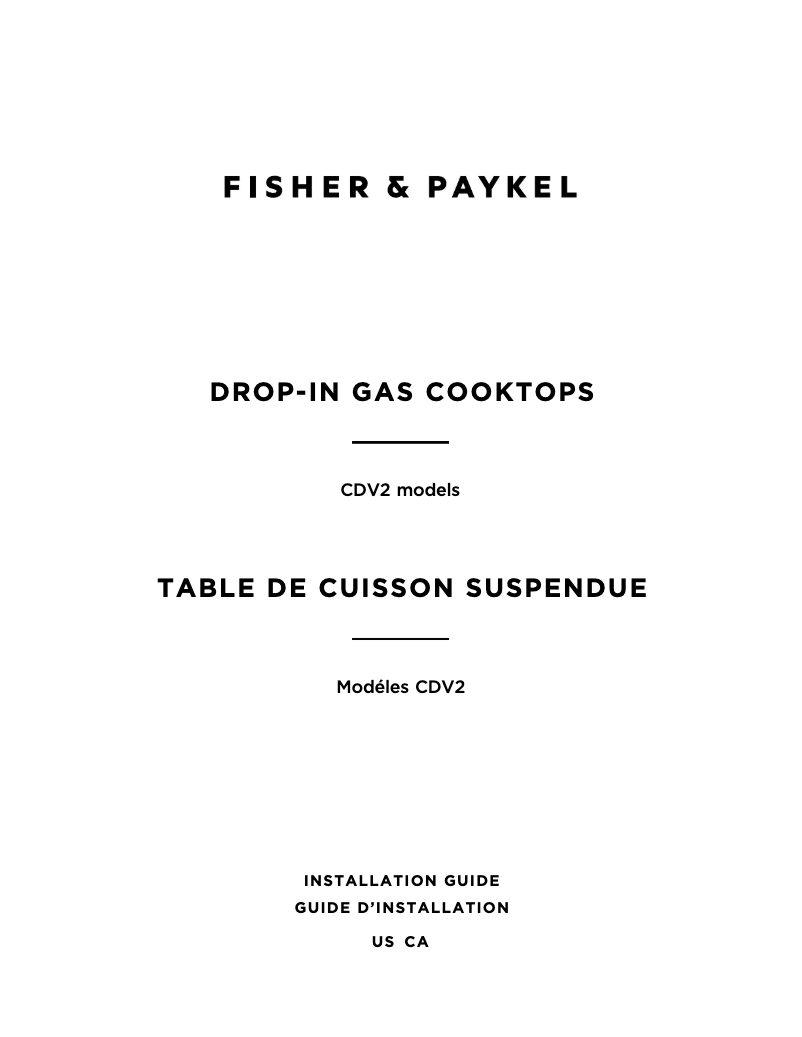 Page 1 de la notice Guide d'installation Fisher & Paykel CDV2-365H-L_N