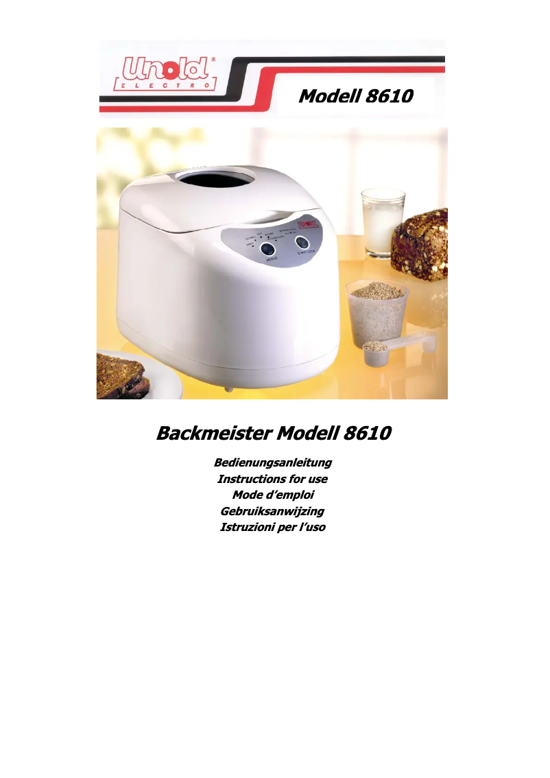 Image de la première page du manuel de l'appareil 8610 Backmeister