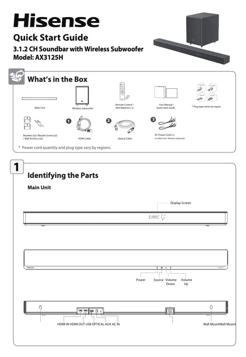Page 1 de la notice Guide de démarrage rapide Hisense AX3125H