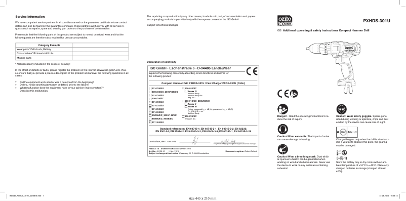 Page 1 de la notice Manuel utilisateur Ozito PXHDK-200U