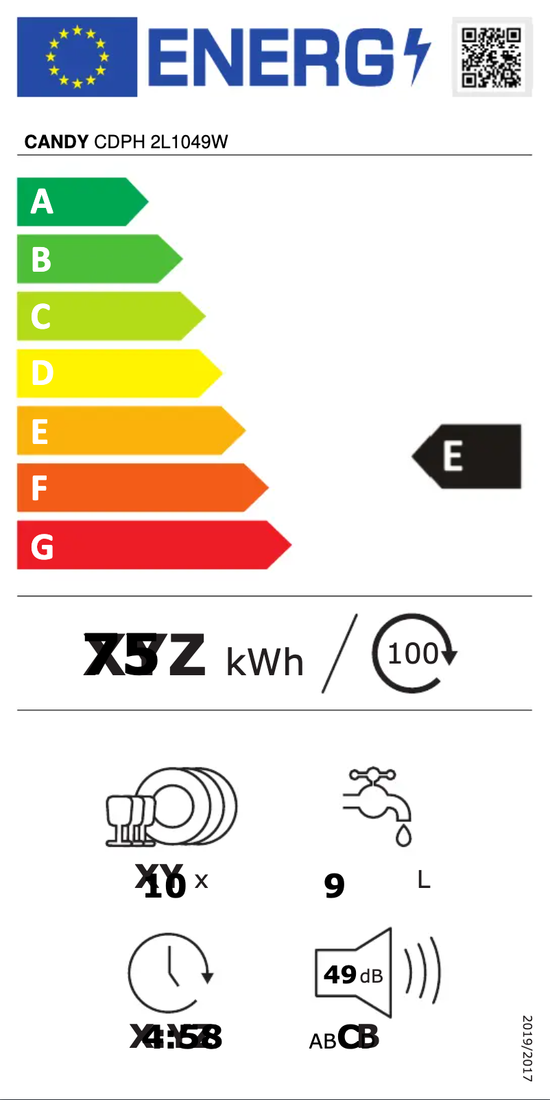 Page n°1 - Label énergétique Candy CDPH 2L1049W