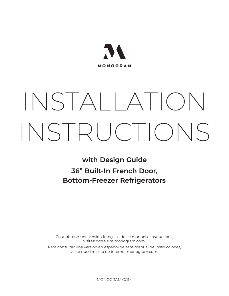 Page n°1 - Guide d'installation Monogram ZIPS360NNSS