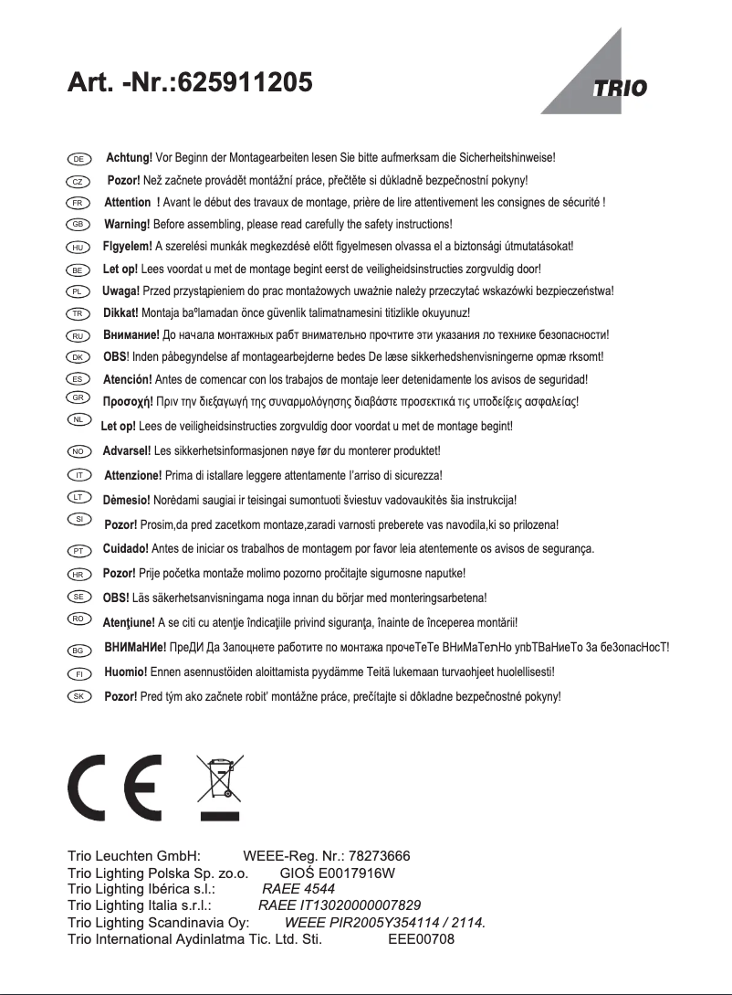 Page 1 de la notice Manuel utilisateur Trio Lighting Marcos 625911205