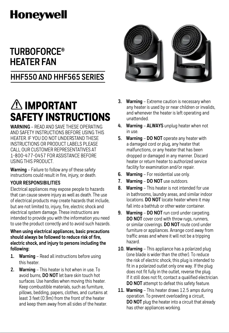 Página 1 del manual Manual de usuario Honeywell TurboForce HHF550B