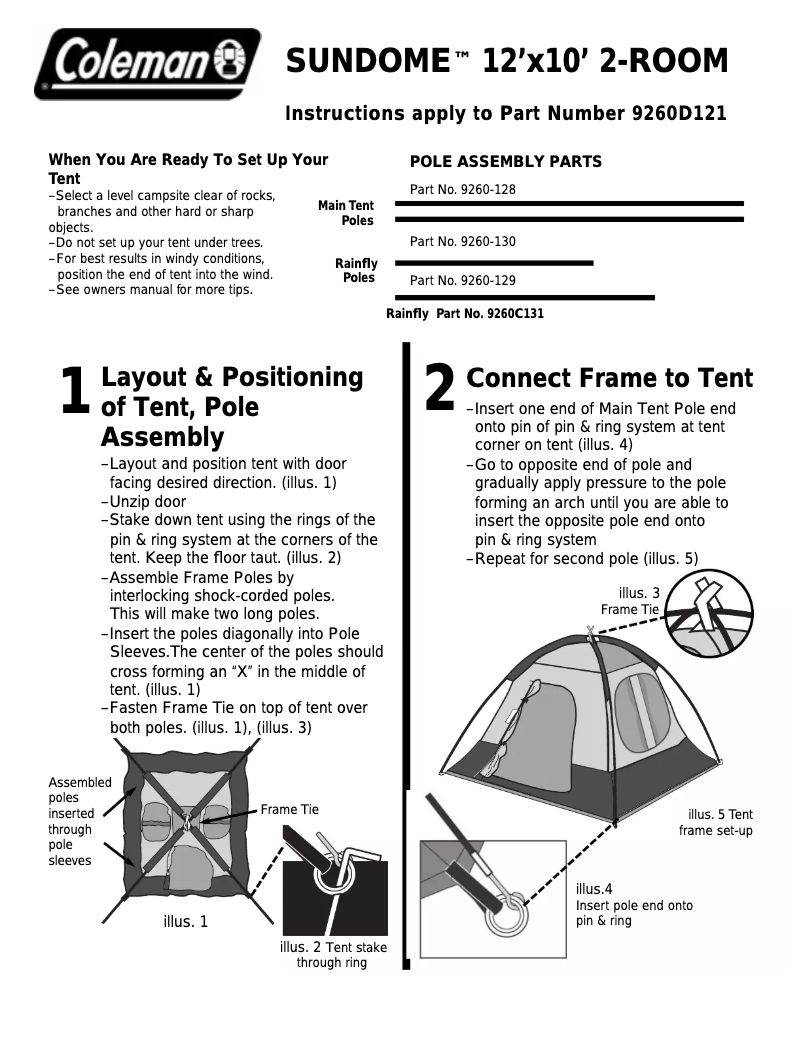 Page 1 de la notice Manuel utilisateur Coleman Sundome 12x10