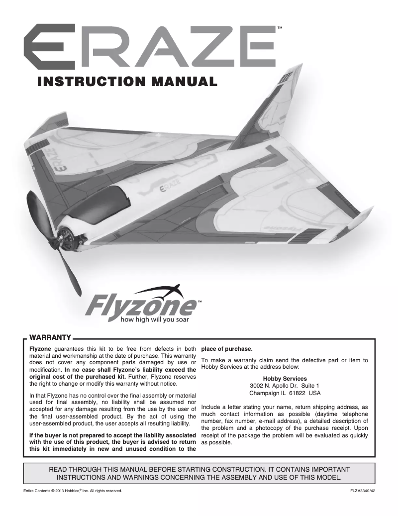 Image de la première page du manuel de l'appareil Eraze