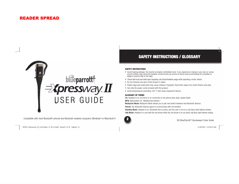 Page n°1 - Manuel utilisateur BlueParrott Xpressway II